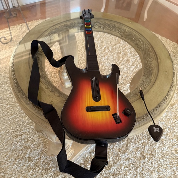 PS3 Guitar Hero World Tour Sunburst Wireless Guitar Red Octane Dongle and Strap - Picture 1 of 10